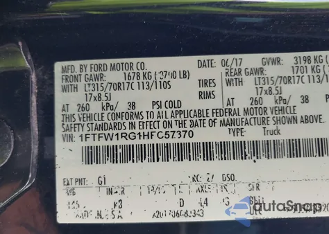 2017 Ford F-150 Raptor from USA, damaged, VIN 1FTFW1RG1HFC57370